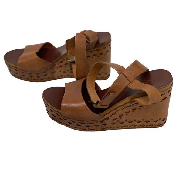 ASH Brown Leather Wedge Sandals Boho Studded Ankle Strap Women's Size 39 / US 8 - Picture 3 of 14